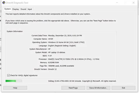 DirectX Diagnostic Tool .